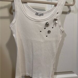 Zara Cream Embellished Tank Top size S , excellent condition